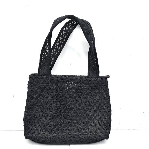 Vintage 90s Y2K Liz Claiborne Black Straw Mini Hand Bag - Picture 1 of 8